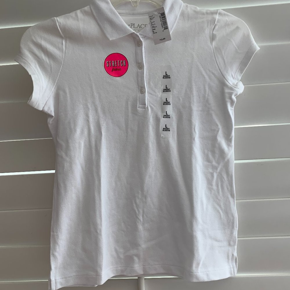 Children's Place Girl's Pique Polo Short Sleeve Shirt White Size 10/12 NWT